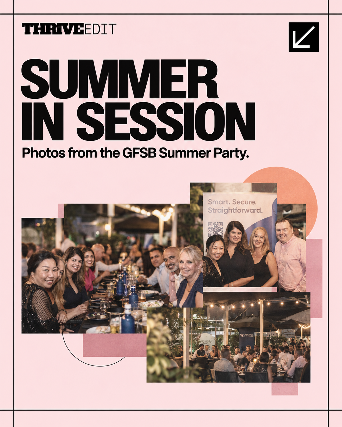 Thrive EDIT Summer Party photo gallery featuring GFSB members networking and socialising at the annual event.
