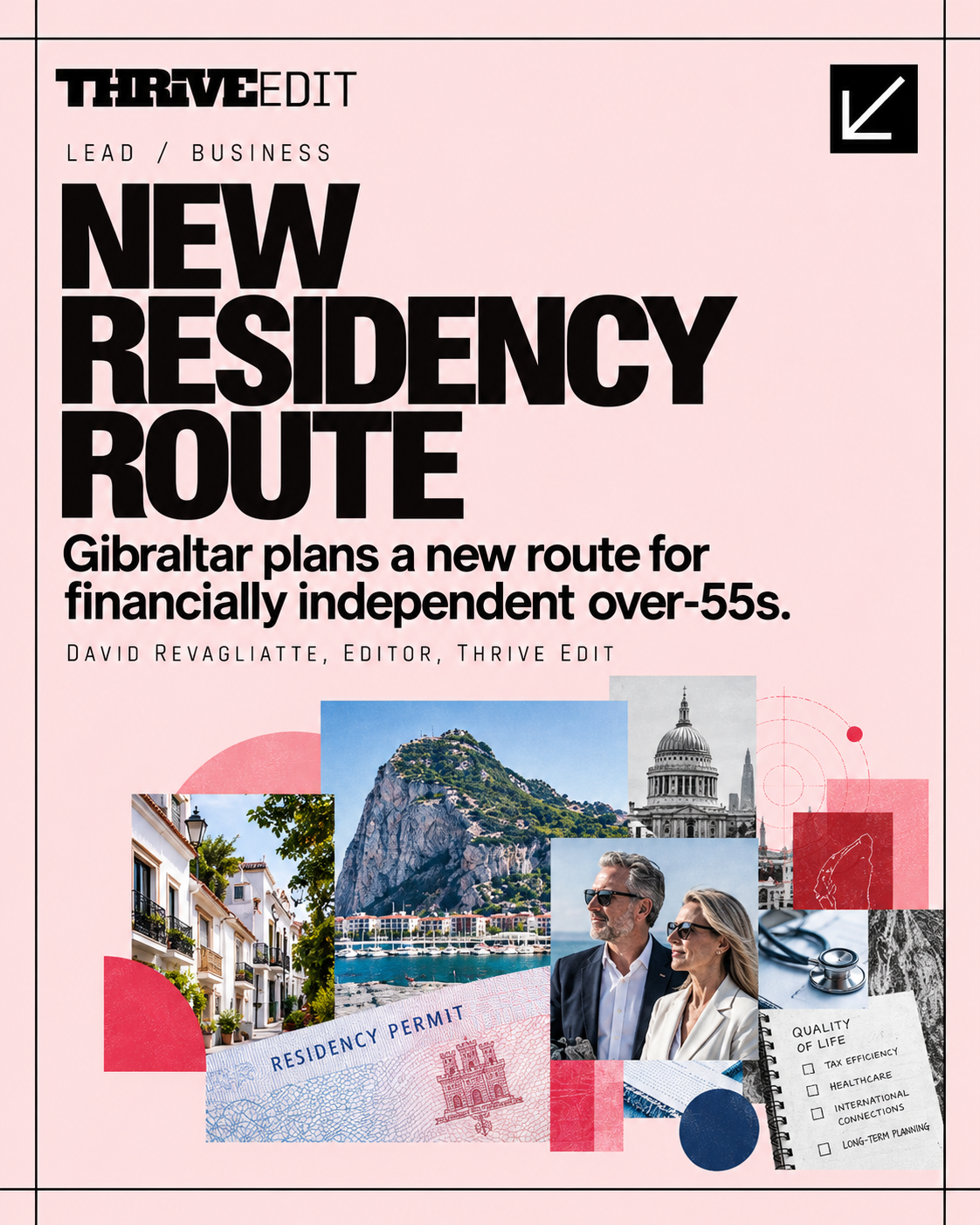 Thrive EDIT social graphic about a planned new Gibraltar residency route for financially independent over-55s announced at GibLink London.